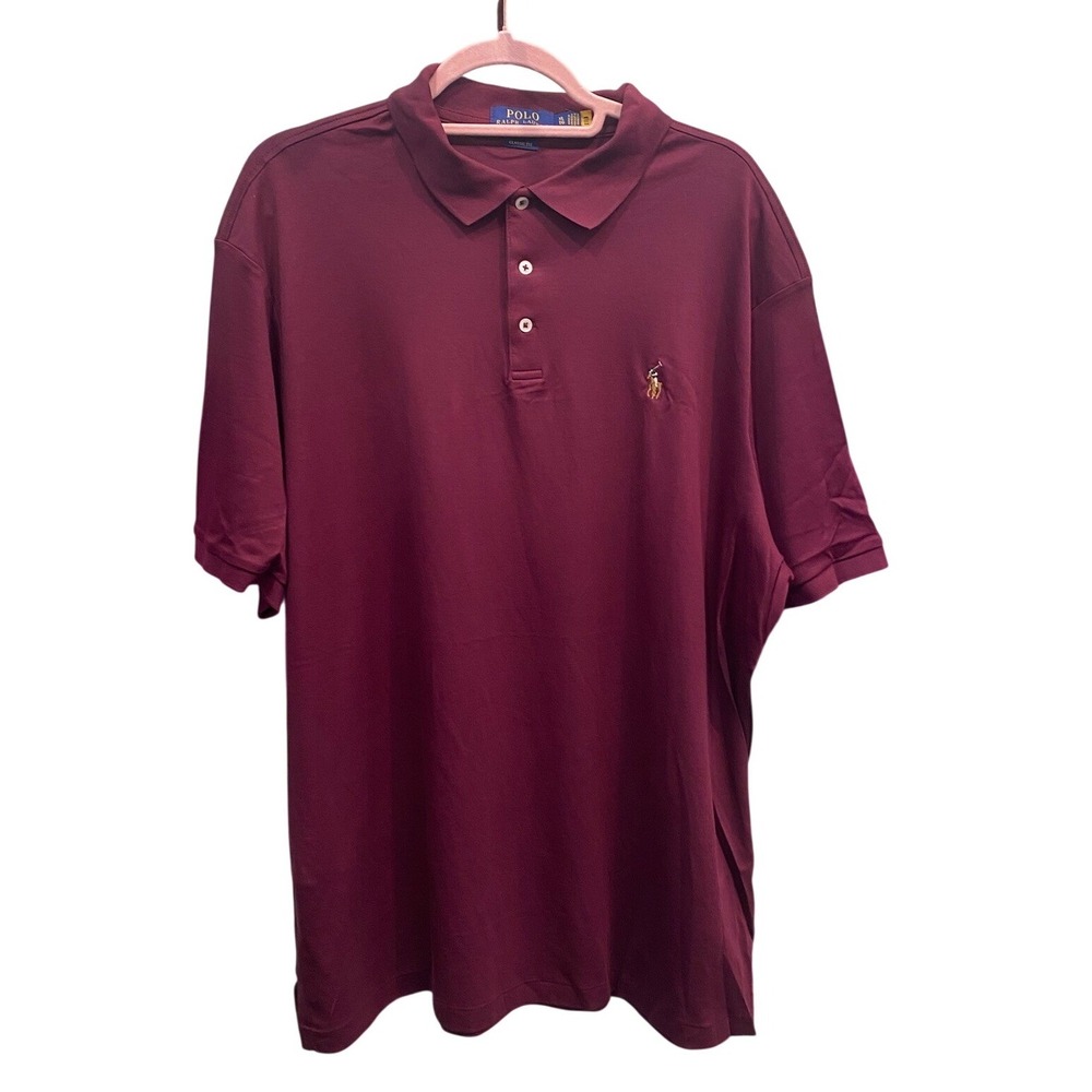 Polo Ralph Lauren Mens Classic Fit Polo Shirt Burgundy Maroon XL Short Sleeve
